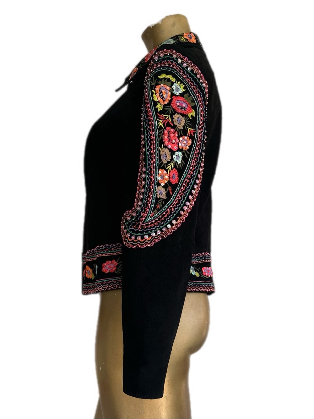 Y2K Vintage Scully Black Suede Leather Jacket Floral/Paisley Embroidered size L - Picture 3 of 14